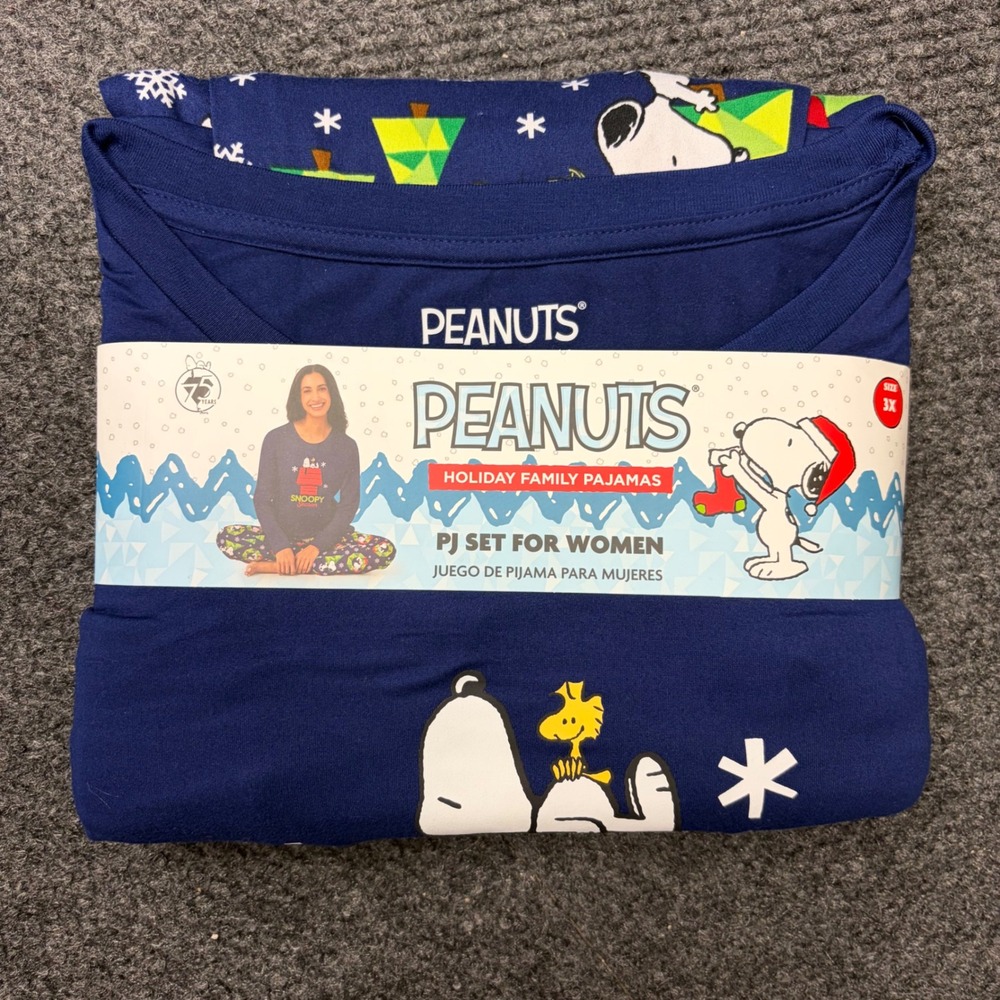Peanuts Snoopy Christmas Holiday Family Pajama Set Womens 3X Plus Navy Blue NEW